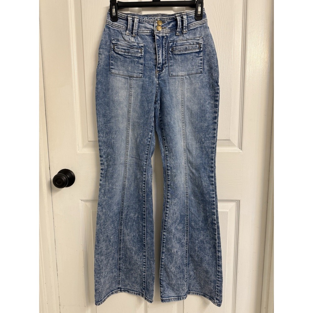 Good Hart Flare Jeans High Rise Front Seam Double Button Stone Wash Women's 0
